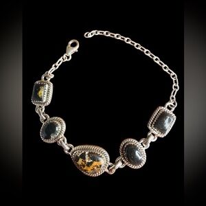 Sterling Silver Black Matrix Turquoise Style Link Bracelet 6–8”